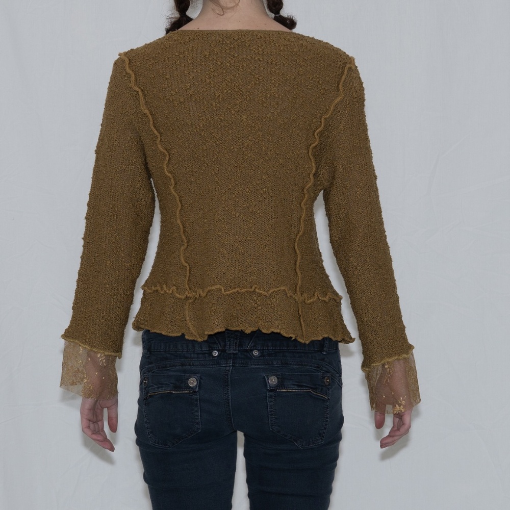 Y2k brown lace trim cardigan with metal clasps size large saga acrylic nylon - Picture 3 of 6